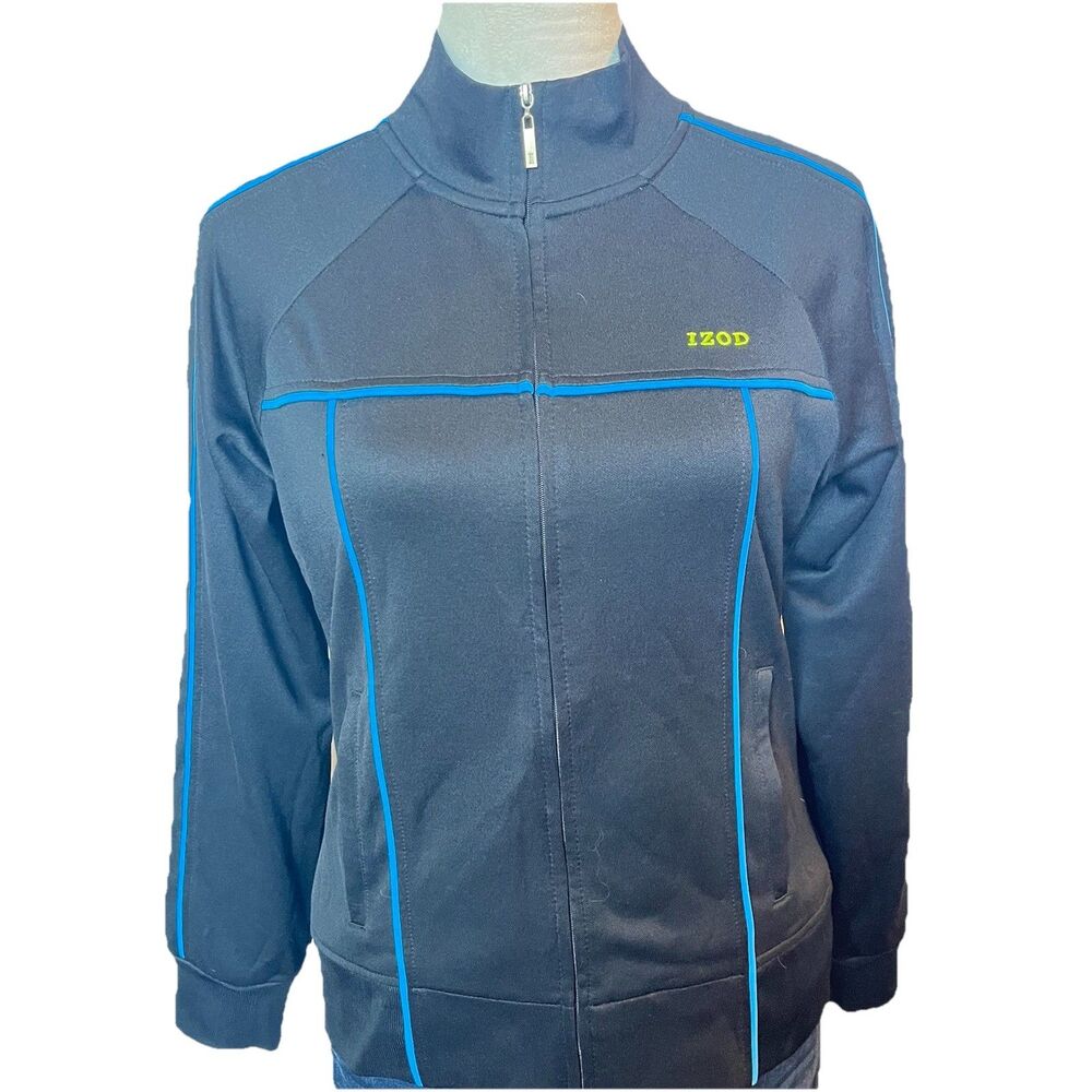 IZOD Movement Activewear Jacket Women’s Blue Black Yellow Zip Petite Large